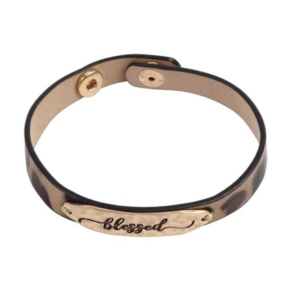 BLESSED LEATHER STRAP BRACELET LEOPARD BROWN - Picture 1 of 2